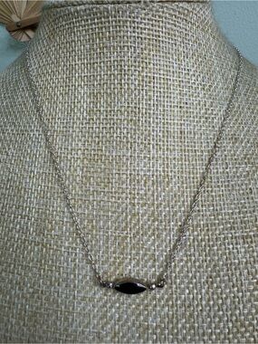 925 Silver Chain Necklace with Black Marquise Pendant